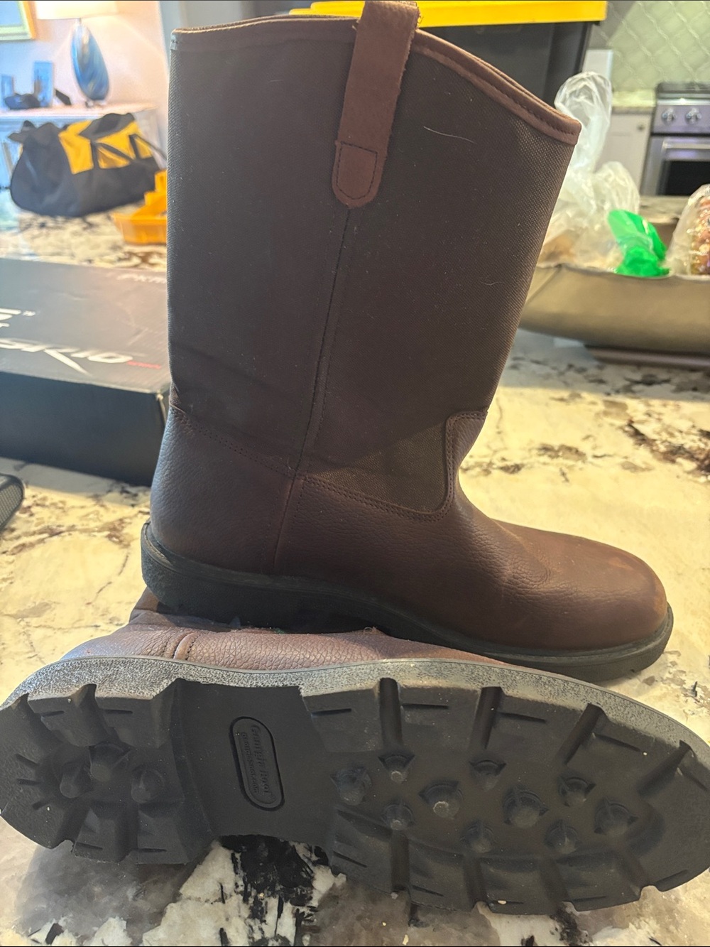 Georgia Boot Dark Brown Pull-On Work Boots with Lug Sole